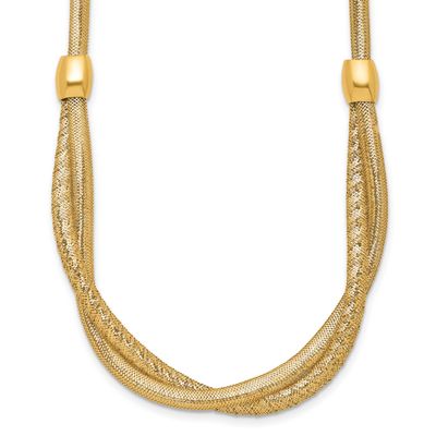 18 Inch Twisted with Beads Flexible Mesh Cable Necklace 14k Gold Polished, MPN: SF3199-18, UPC: