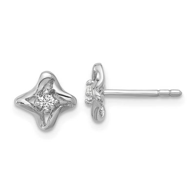 Polished CZ Post Earrings Sterling Silver Rhodium-Plated, MPN: QG7154E, UPC: