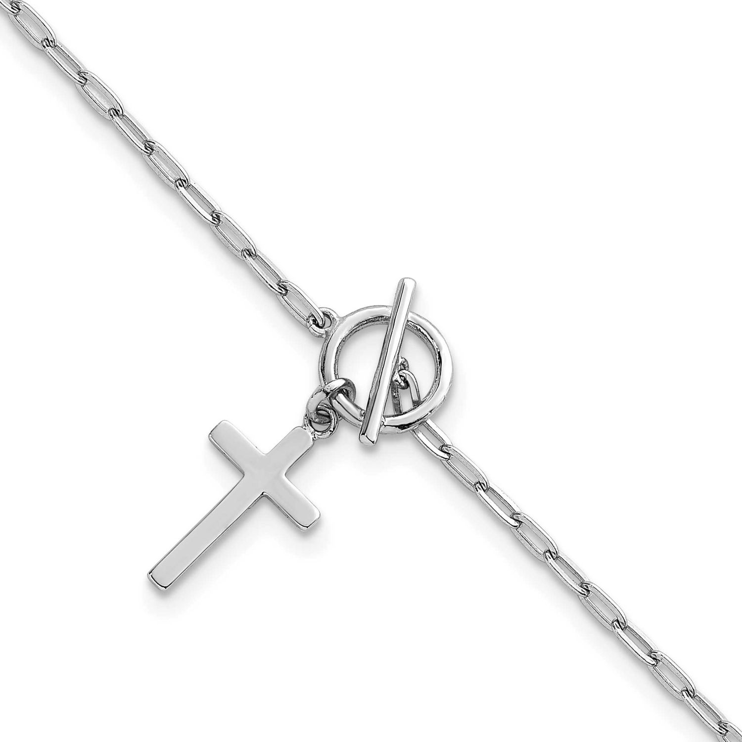 Cross Paperclip Link 6.5 Inch with 1 Inch Extension Bracelet Sterling Silver Rhodium-Plated Polishe…
