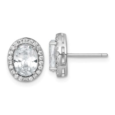 11x9mm Oval Halo CZ Post Earrings Sterling Silver Rhodium-Plated Polished, MPN: QE17810, UPC: