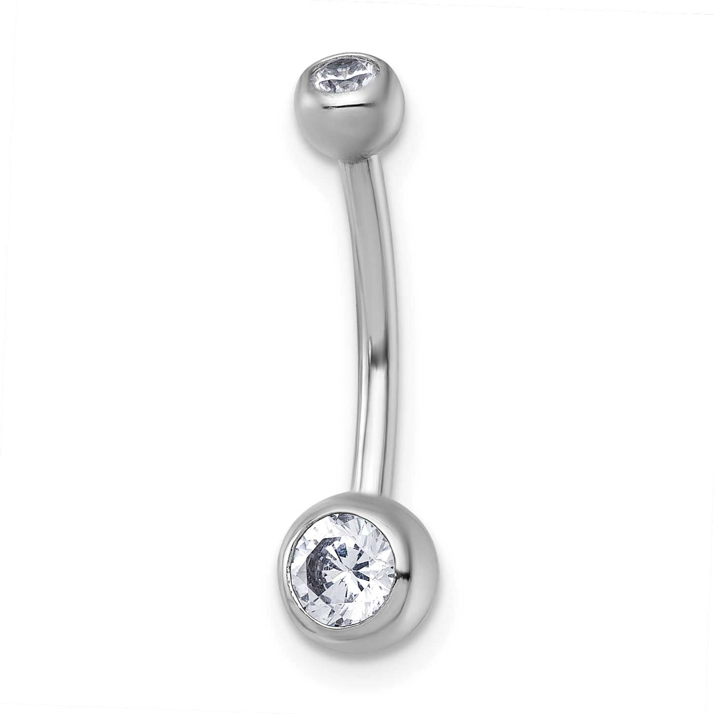 Polished 14 Gauge CZ Navel Ring 10k White Gold, MPN: 10BD213W, UPC: