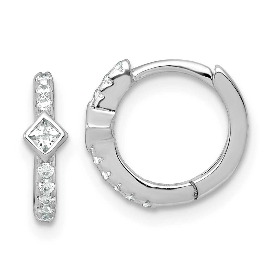 Round/Square CZ Hinged Round Hoop Earrings Sterling Silver Rhodium-Plated, MPN: QE18119, UPC: