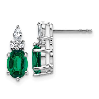 Polish Diamond and Lab Created Emerald Twisted Post Earrings 14k White Gold, MPN: EM9791-CEM-017-WA…