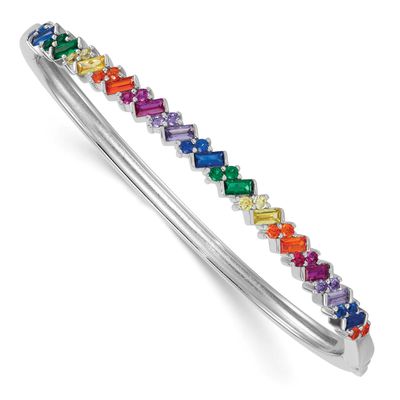 Multicolor Nano Crystal Hinged Bangle Sterling Silver Rhodium-Plated Polished, MPN: QB1626, UPC: