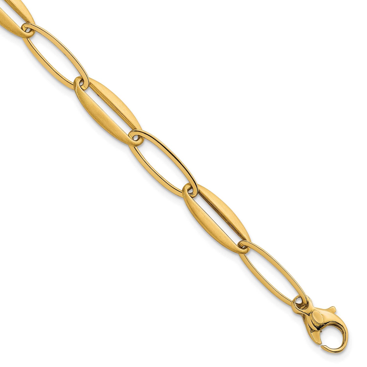 Brushed and Polished Long Oval Link 7.25mm Bracelet 14k Gold, MPN: SF3245-7.5, UPC:
