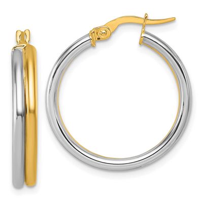 Round Hoop Earrings 14K Two Tone Gold Polished, MPN: TF2389, UPC: