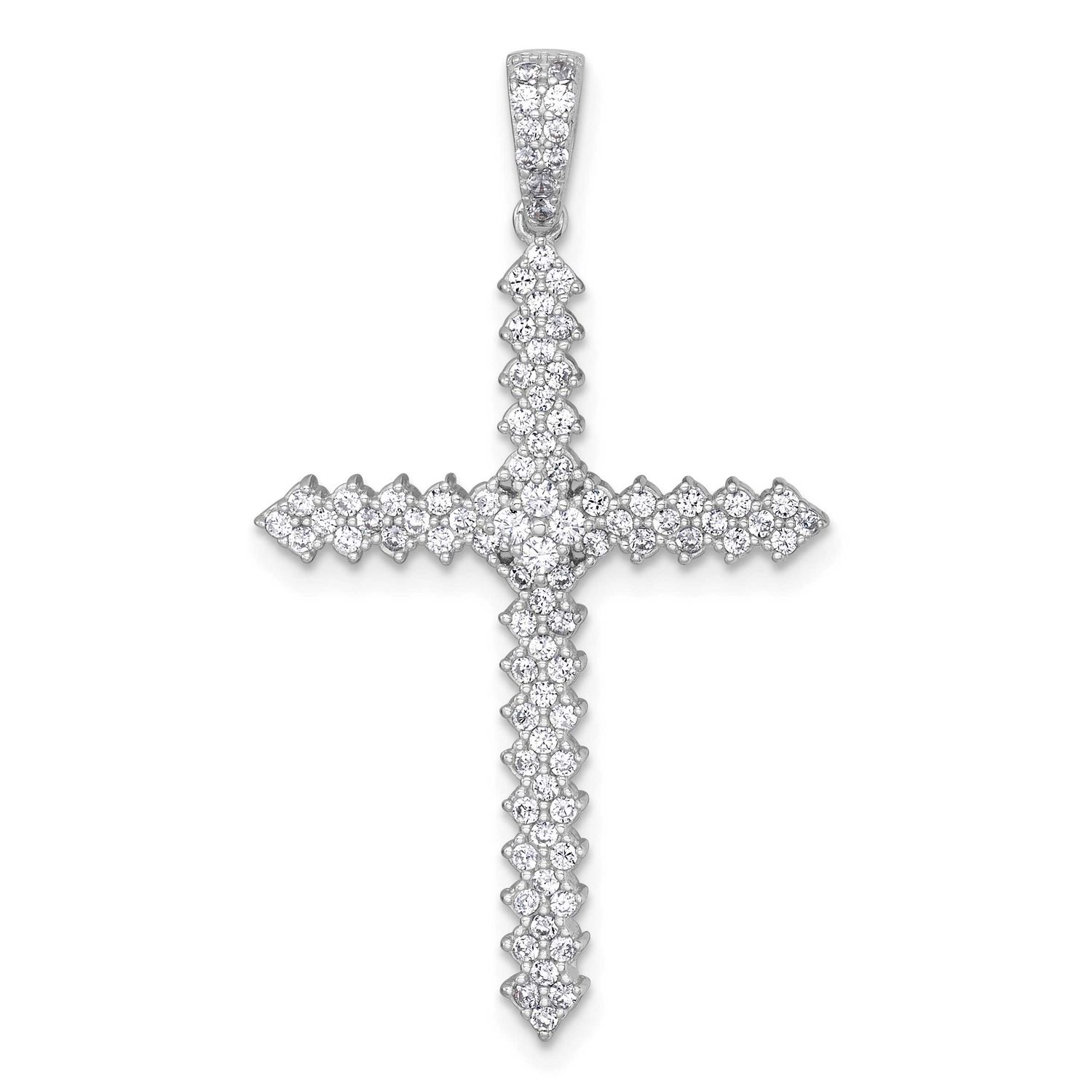 Polished Pave CZ Cross Pendant Sterling Silver Rhodium-Plated, MPN: QC11642, UPC: