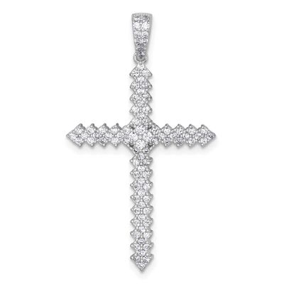 Polished Pave CZ Cross Pendant Sterling Silver Rhodium-Plated, MPN: QC11642, UPC:
