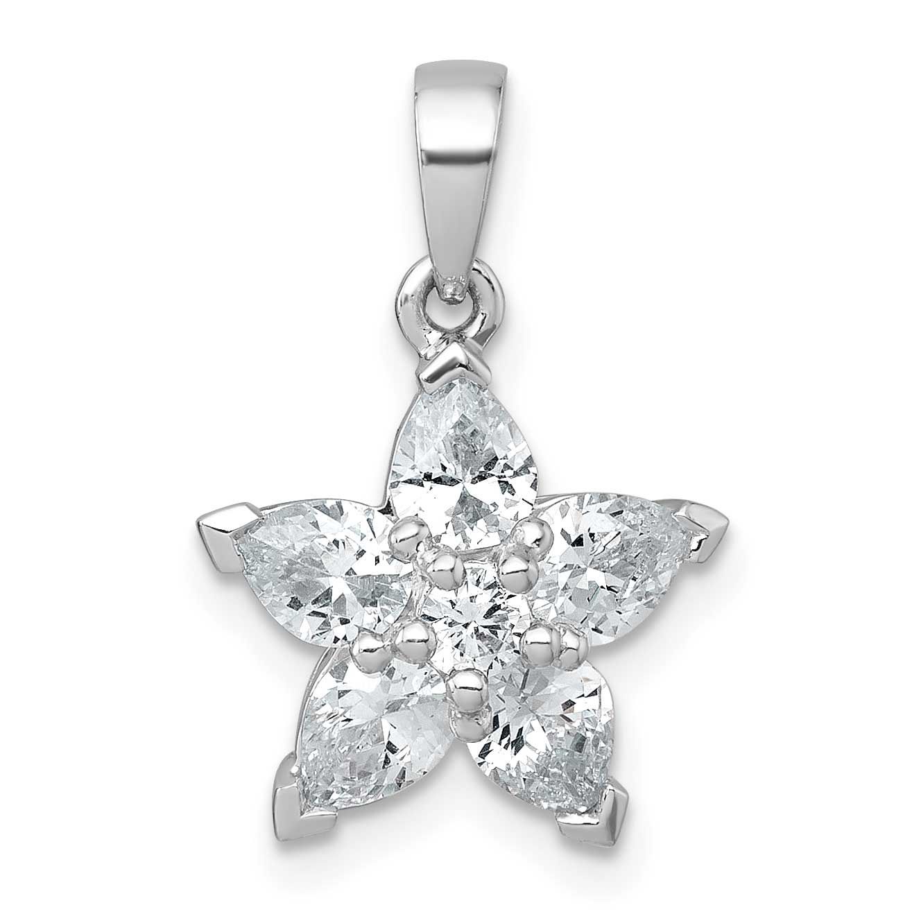 Polished CZ Flower Pendant Sterling Silver Rhodium-Plated, MPN: QG7224P, UPC: