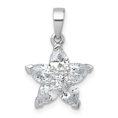 Polished CZ Flower Pendant Sterling Silver Rhodium-Plated, MPN: QG7224P, UPC: