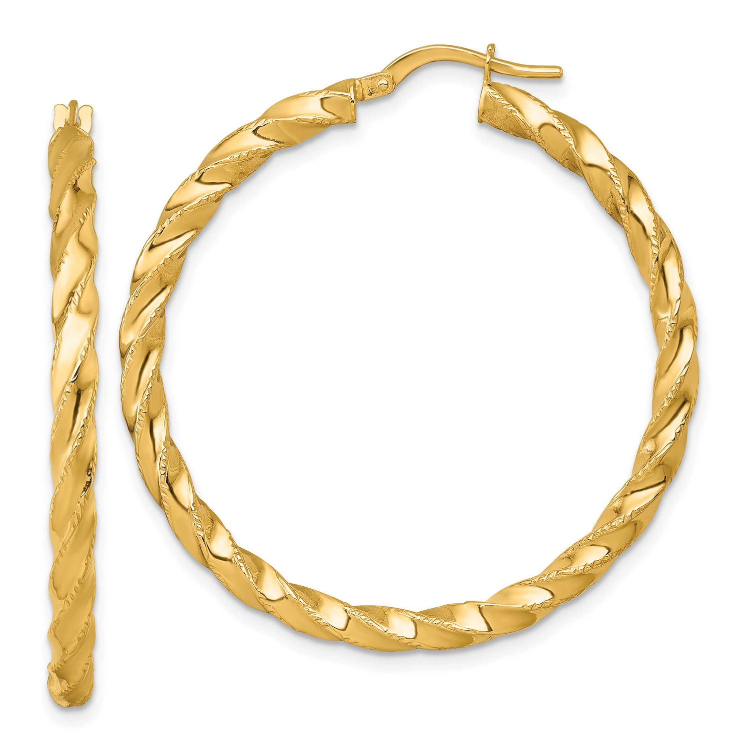 Diamond-Cut Twist Hoop Earrings 14k Gold Polished, MPN: TF2427, UPC: