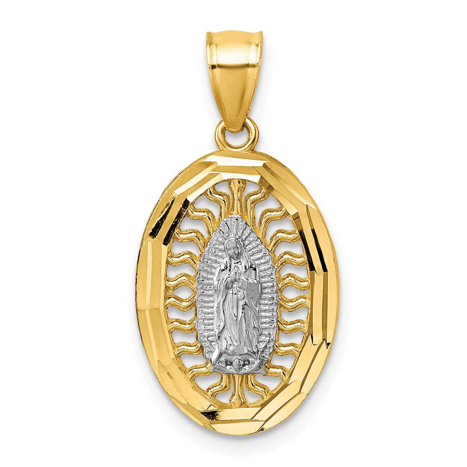 Polished and Diamond-Cut Guadalupe Pendant 14k Gold with Rhodium, MPN: K10103, UPC: