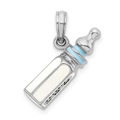 De-Ani Polished 3D Blue Baby Bottle Pendant Sterling Silver Rhodium-Plated, MPN: QC10651, UPC: 6372…