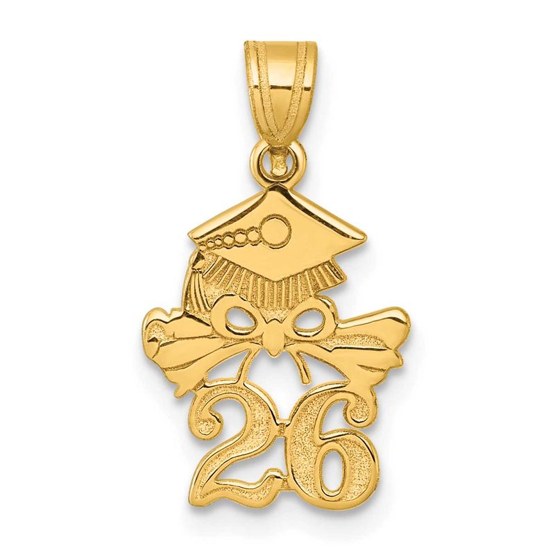 14k Yellow Gold Graduation Charm Pendant - Diploma & Cap 2018, 0.7" Height, For Necklace Or Bracelet