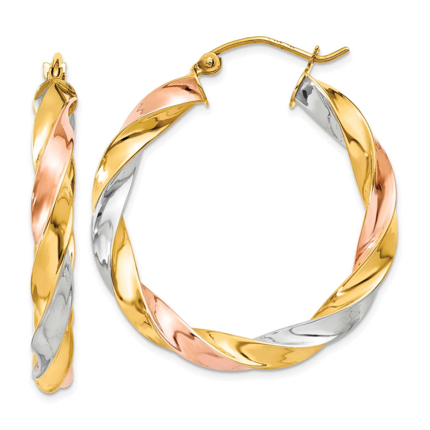 Tri-Color Light Twisted Hoop Earrings 10k Gold, MPN: 10TF654, UPC: