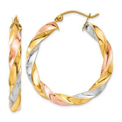 Tri-Color Light Twisted Hoop Earrings 10k Gold, MPN: 10TF654, UPC: