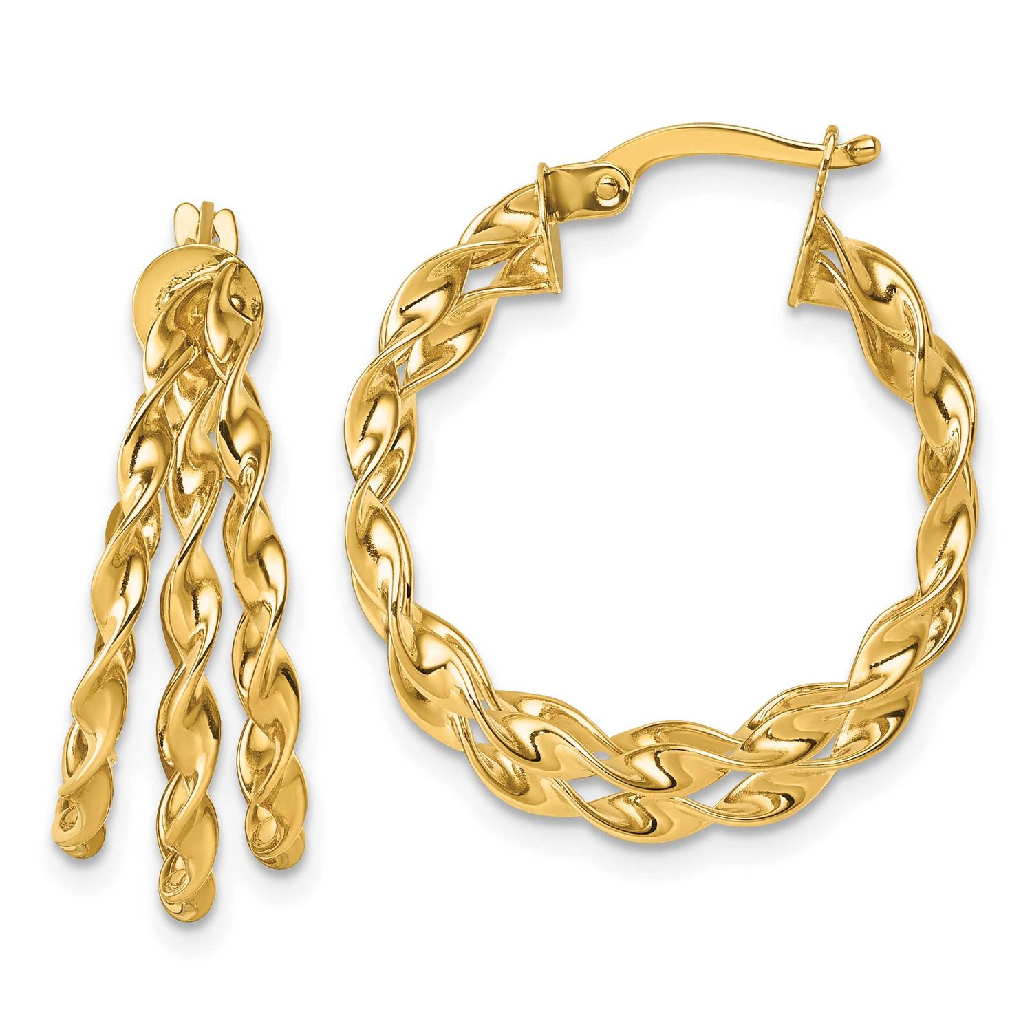 Three Strand Twisted Hoop Earrings 14k Gold Polished, MPN: TF2443, UPC: