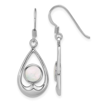 Polished Mop Teardrop Dangle Earrings Sterling Silver Rhodium-Plated, MPN: QG7146E, UPC: