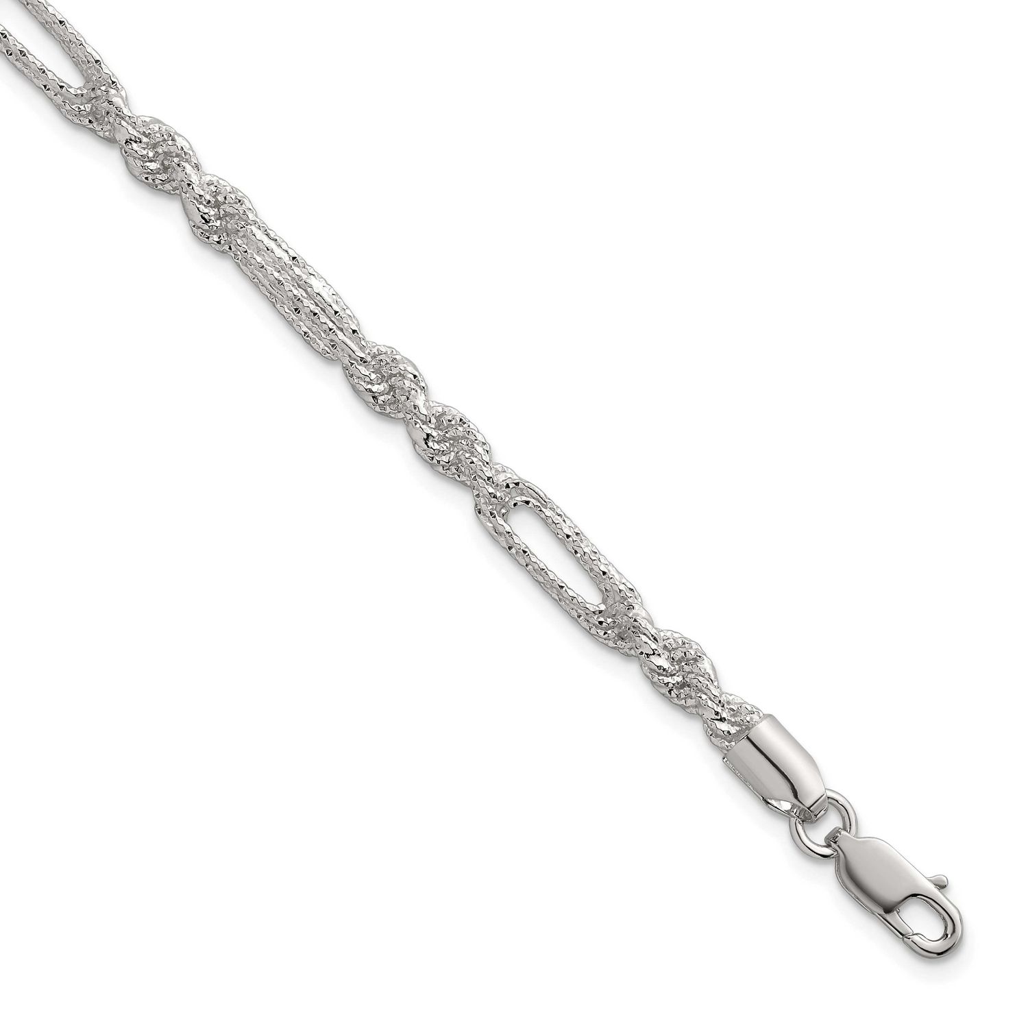 Textured 4.5mm Figaro Rope 7.5 Inch Bracelet Sterling Silver Polished, MPN: QG6926-7.5, UPC: