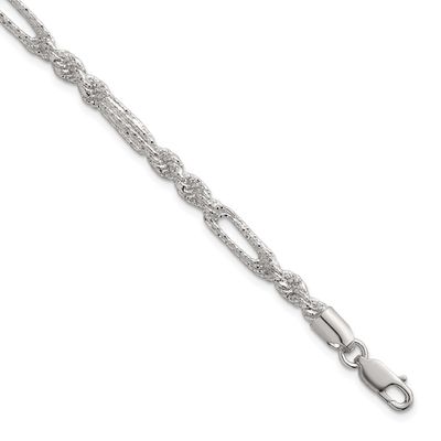 Textured 4.5mm Figaro Rope 7.5 Inch Bracelet Sterling Silver Polished, MPN: QG6926-7.5, UPC: