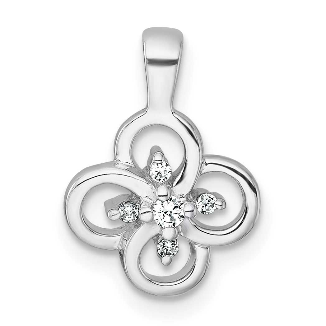 Polished Fancy Flower CZ Pendant Sterling Silver Rhodium-Plated, MPN: QG7222P, UPC: