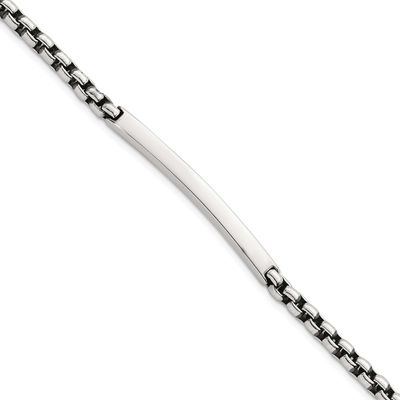 Round Box Chain 8 Inch ID Bar Mens Bracelet 8 Inch Sterling Silver Antiqued, MPN: QID257-8, UPC: