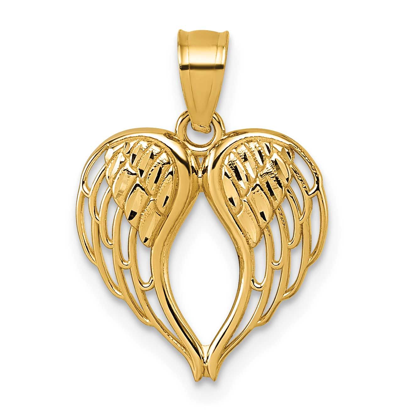 Diamond-cut Wings In Heart Shape Pendant 14k Gold Polished, MPN: K10111, UPC: