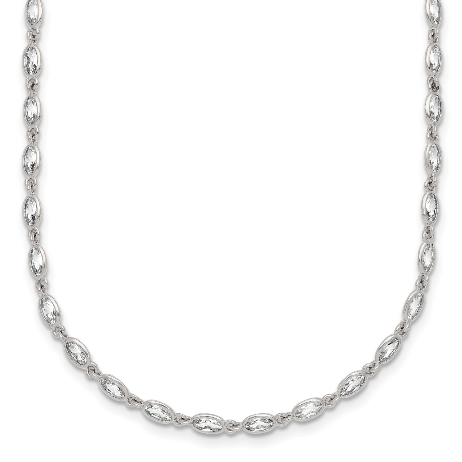 Oval CZ 16 Inch with 2 Inch Extension Necklace Sterling Silver Polished, MPN: QG6990-16, UPC: