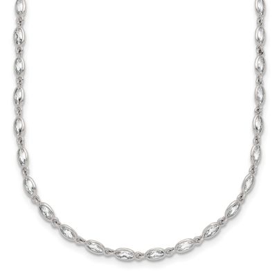 Oval CZ 16 Inch with 2 Inch Extension Necklace Sterling Silver Polished, MPN: QG6990-16, UPC: