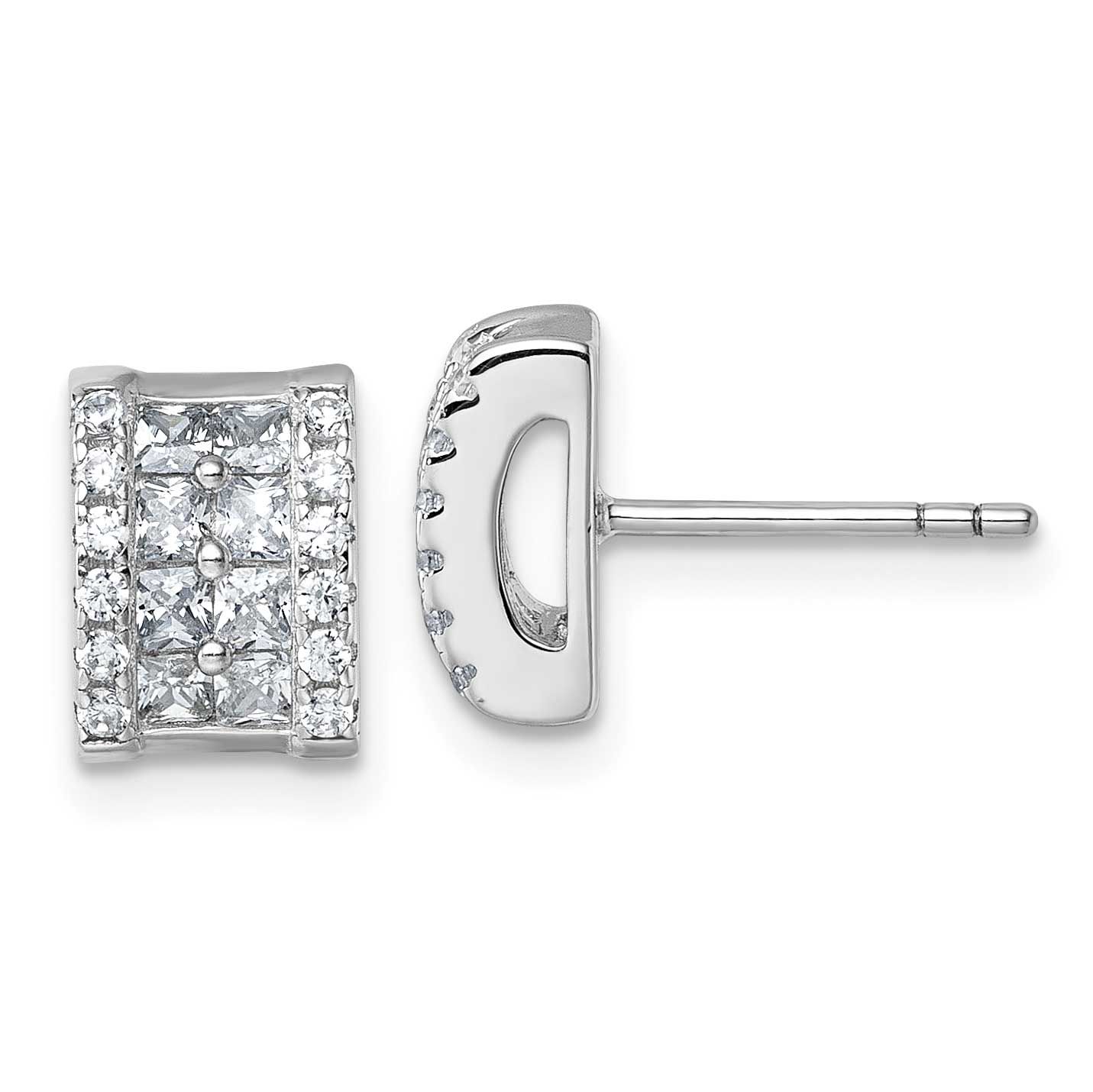 CZ Rectangle Post Earrings Sterling Silver Rhodium-Plated, MPN: QG7172E, UPC: