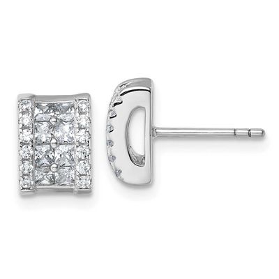 CZ Rectangle Post Earrings Sterling Silver Rhodium-Plated, MPN: QG7172E, UPC: