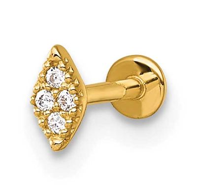 18 Gauge Polished and Textured CZ Navette Labret Stud 14k Gold, MPN: BD307, UPC: