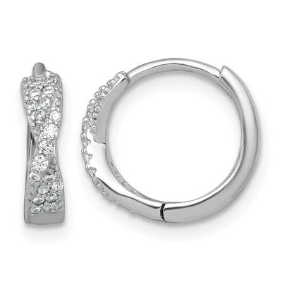 CZ Hinged Round Hoop Earrings Sterling Silver Rhodium-Plated Polished, MPN: QE18122, UPC: