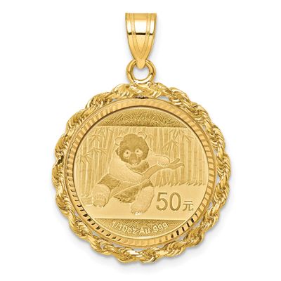Diamond-Cut Rope Prong Mounted 1/10Oz Panda Coin Bezel Pendant 14k Gold, MPN: C3012D_18.0C, UPC: