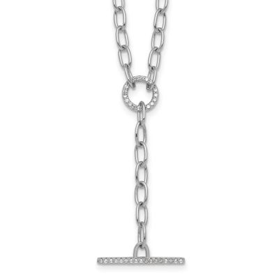 CZ Paperclip Y Drop 17 Inch Necklace Sterling Silver Rhodium-Plated Polished, MPN: QG7063-17, UPC: