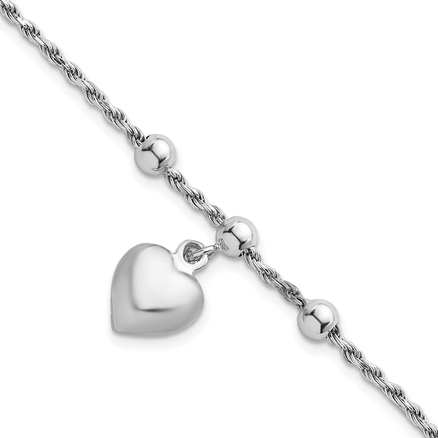 Bead with Heart Bracelet Sterling Silver Rhodium-Plated, MPN: QG6829-7, UPC: