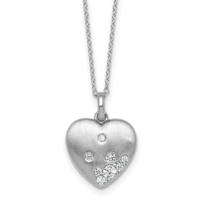 Brushed CZ Heart 17.5 Inch Necklace Sterling Silver Rhodium-Plated, MPN: QG7109-17.5, UPC: