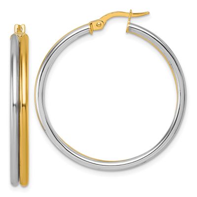 Round Hoop Earrings 14K Two Tone Gold Polished, MPN: TF2390, UPC: