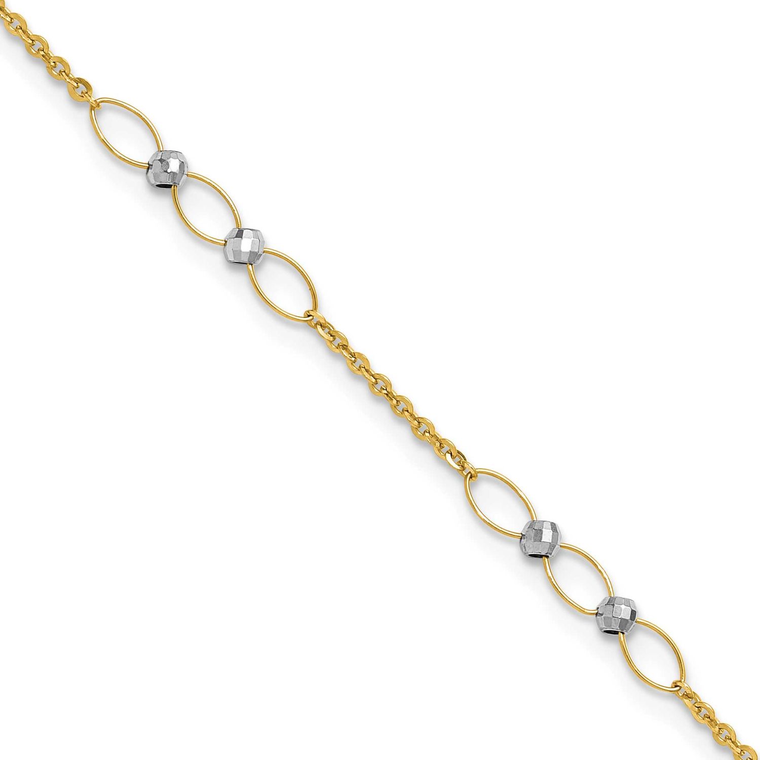 Oval Link Beads 9 Inch Plus 1 Inch Extender Anklet 14K Two Tone Gold Polished, MPN: ANK362-9, UPC:
