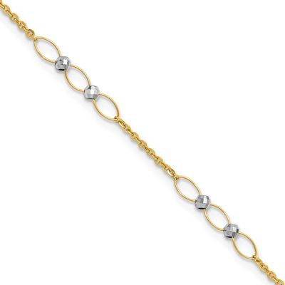Oval Link Beads 9 Inch Plus 1 Inch Extender Anklet 14K Two Tone Gold Polished, MPN: ANK362-9, UPC: