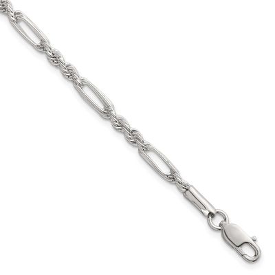 4.0mm Figaro Rope 7.5 Inch Bracelet Sterling Silver Polished, MPN: QG6925-7.5, UPC: