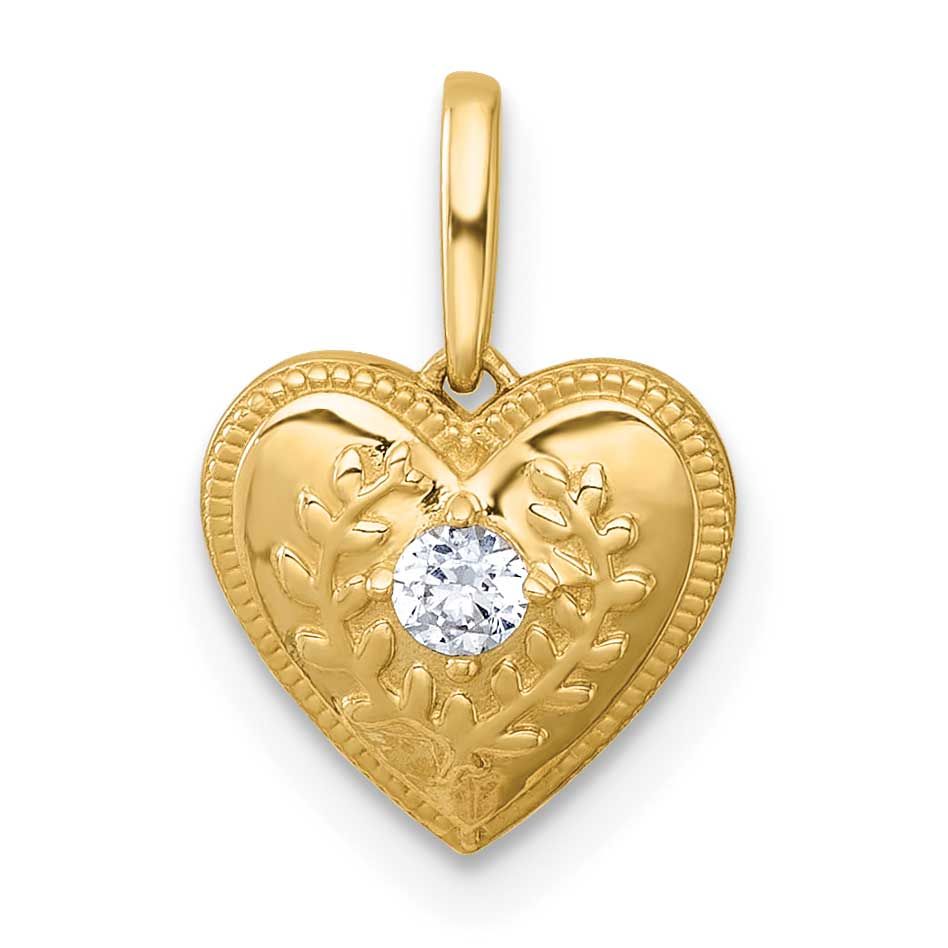 Textured CZ Floral Heart Pendant 14k Gold Polished, MPN: YC1600, UPC: