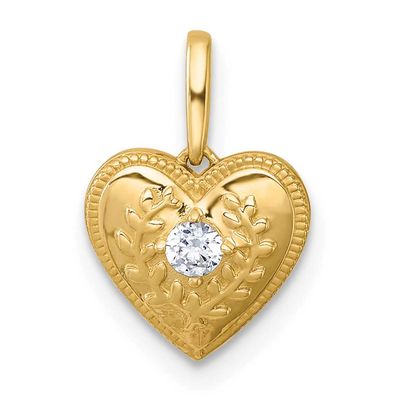 Textured CZ Floral Heart Pendant 14k Gold Polished, MPN: YC1600, UPC: