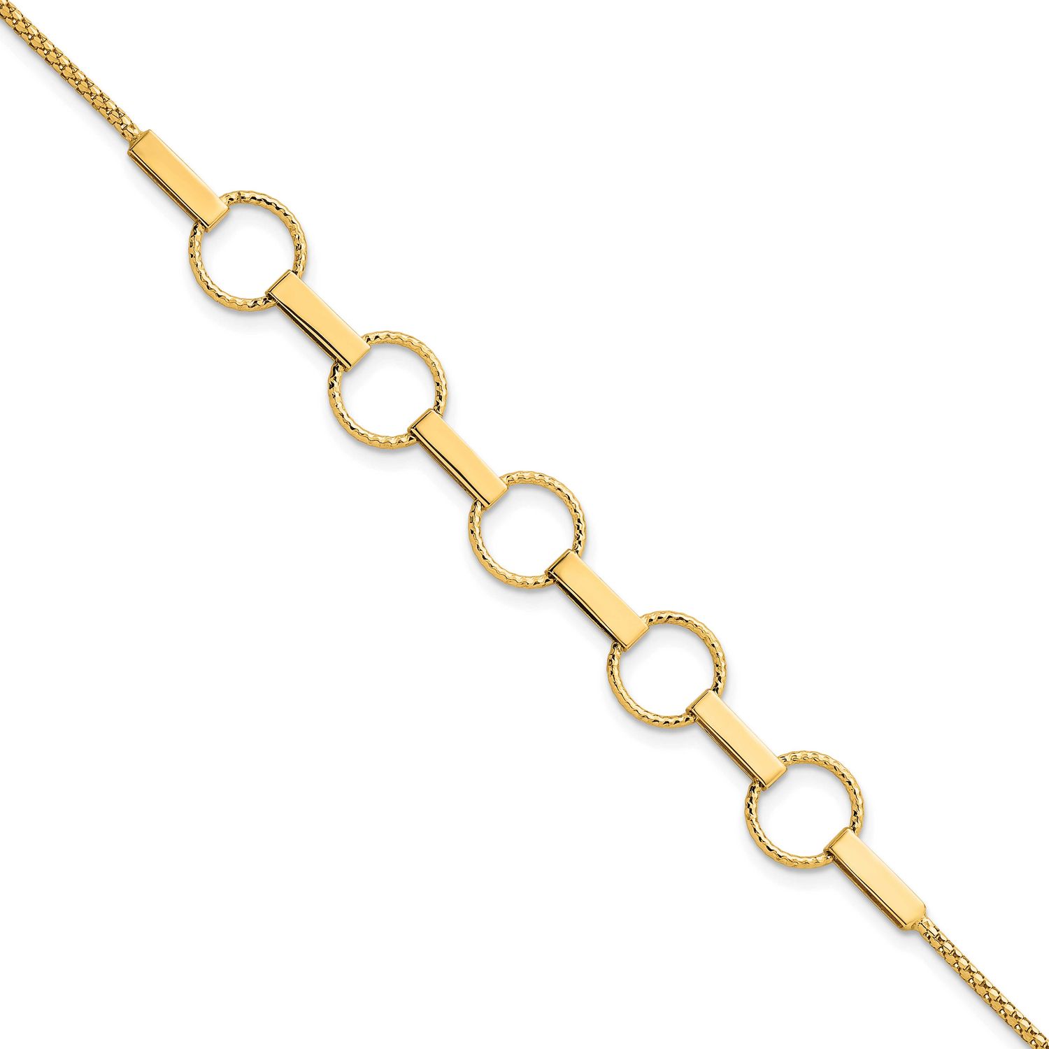 Textured Circles Bars Bracelet 14k Gold Polished, MPN: SF3260-7.5, UPC: