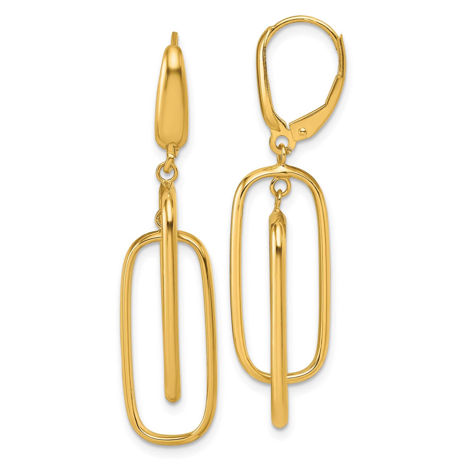 Dangle Rectangles Leverback Earrings 14k Gold Polished, MPN: TF2578, UPC: