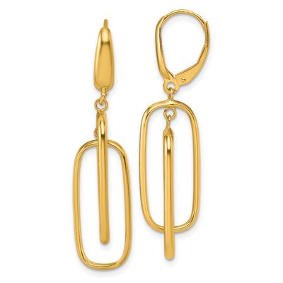 Dangle Rectangles Leverback Earrings 14k Gold Polished, MPN: TF2578, UPC: