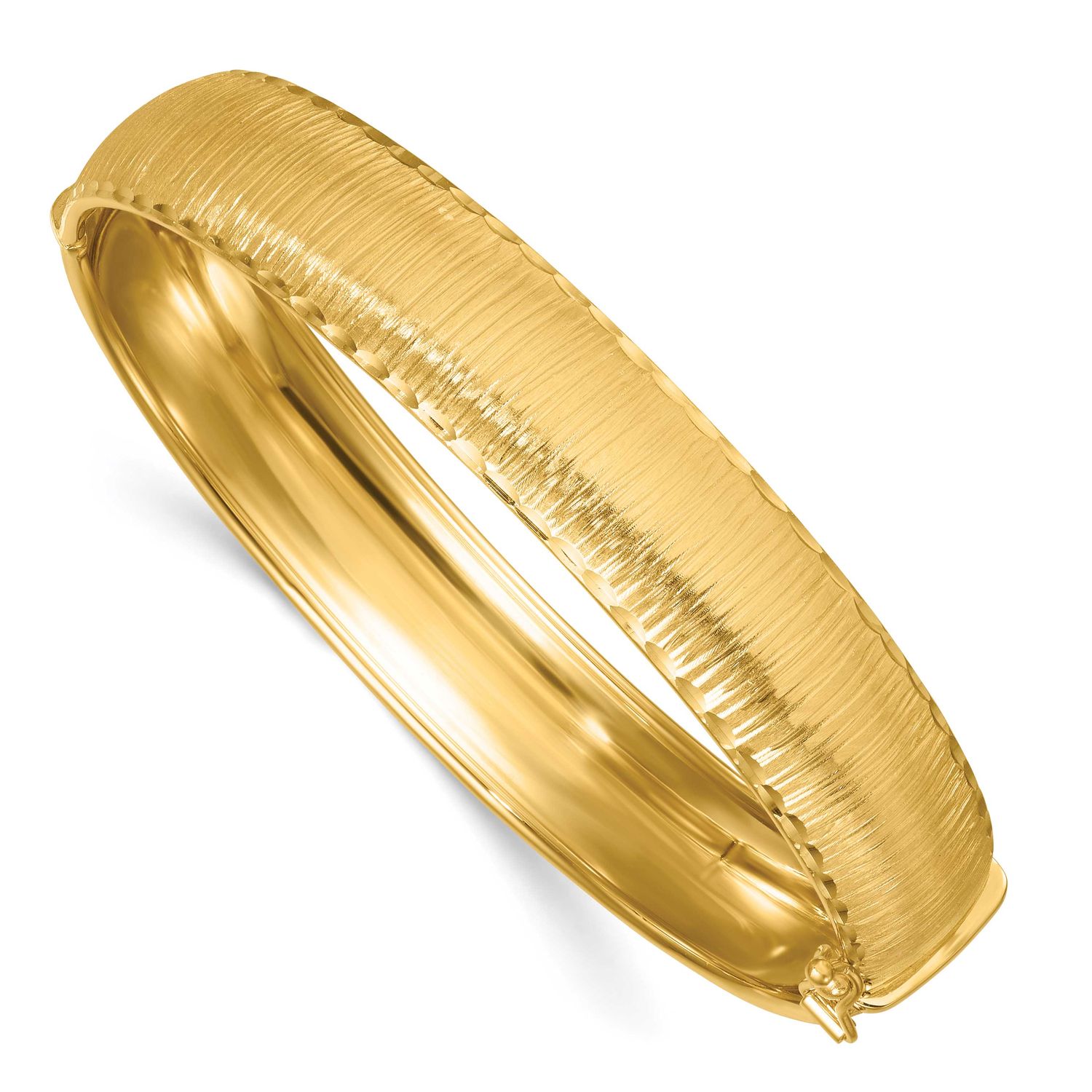 Diamond-Cut Textured Hinged 11.75mm Bangle Bracelet 14k Gold Polished, MPN: DB762, UPC:
