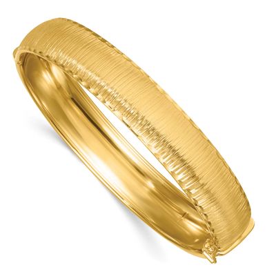 Diamond-Cut Textured Hinged 11.75mm Bangle Bracelet 14k Gold Polished, MPN: DB762, UPC: