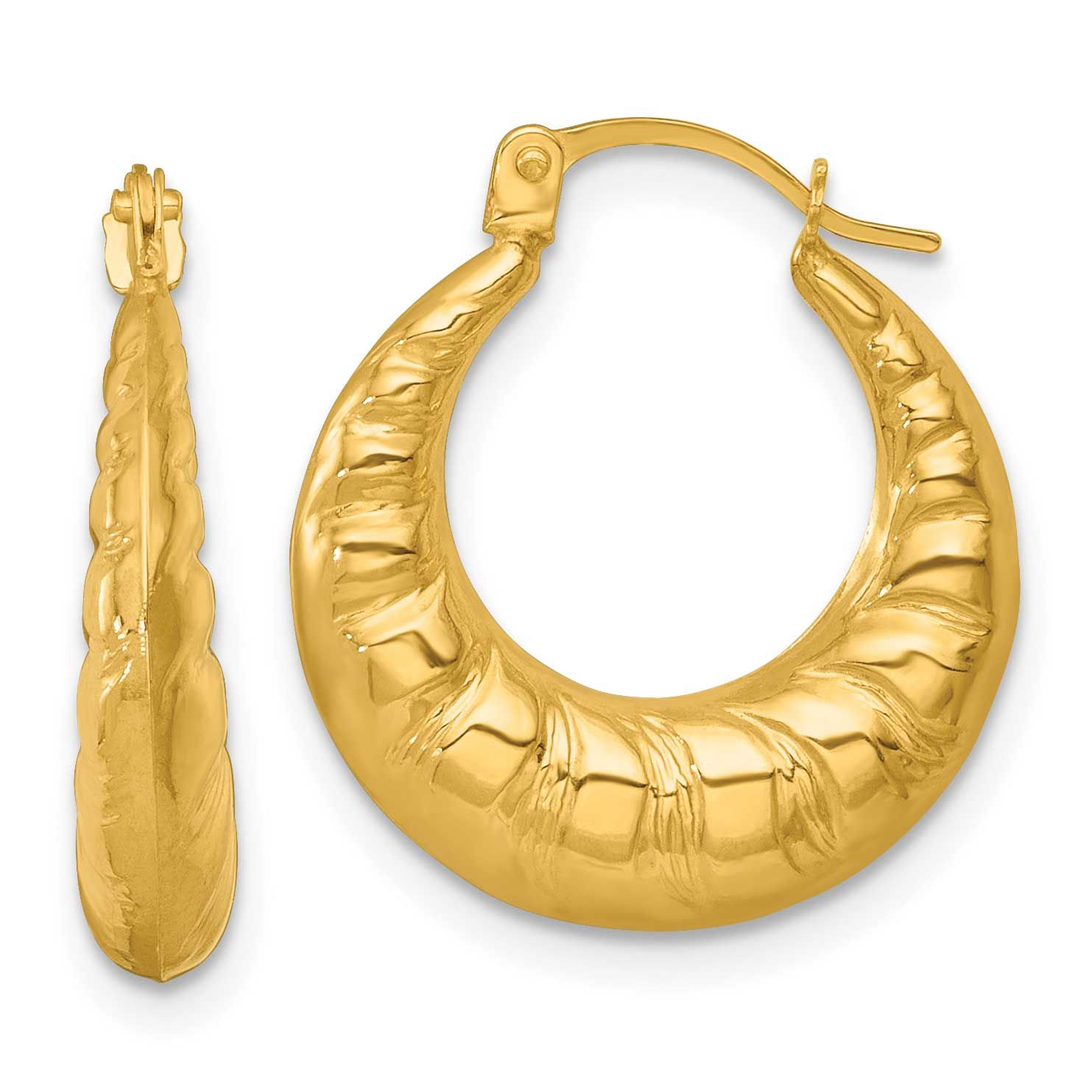Grooved Scalloped Hoop Earrings 14k Gold Polished, MPN: TF2458, UPC: