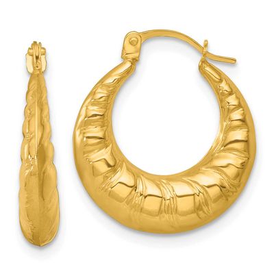 Grooved Scalloped Hoop Earrings 14k Gold Polished, MPN: TF2458, UPC: